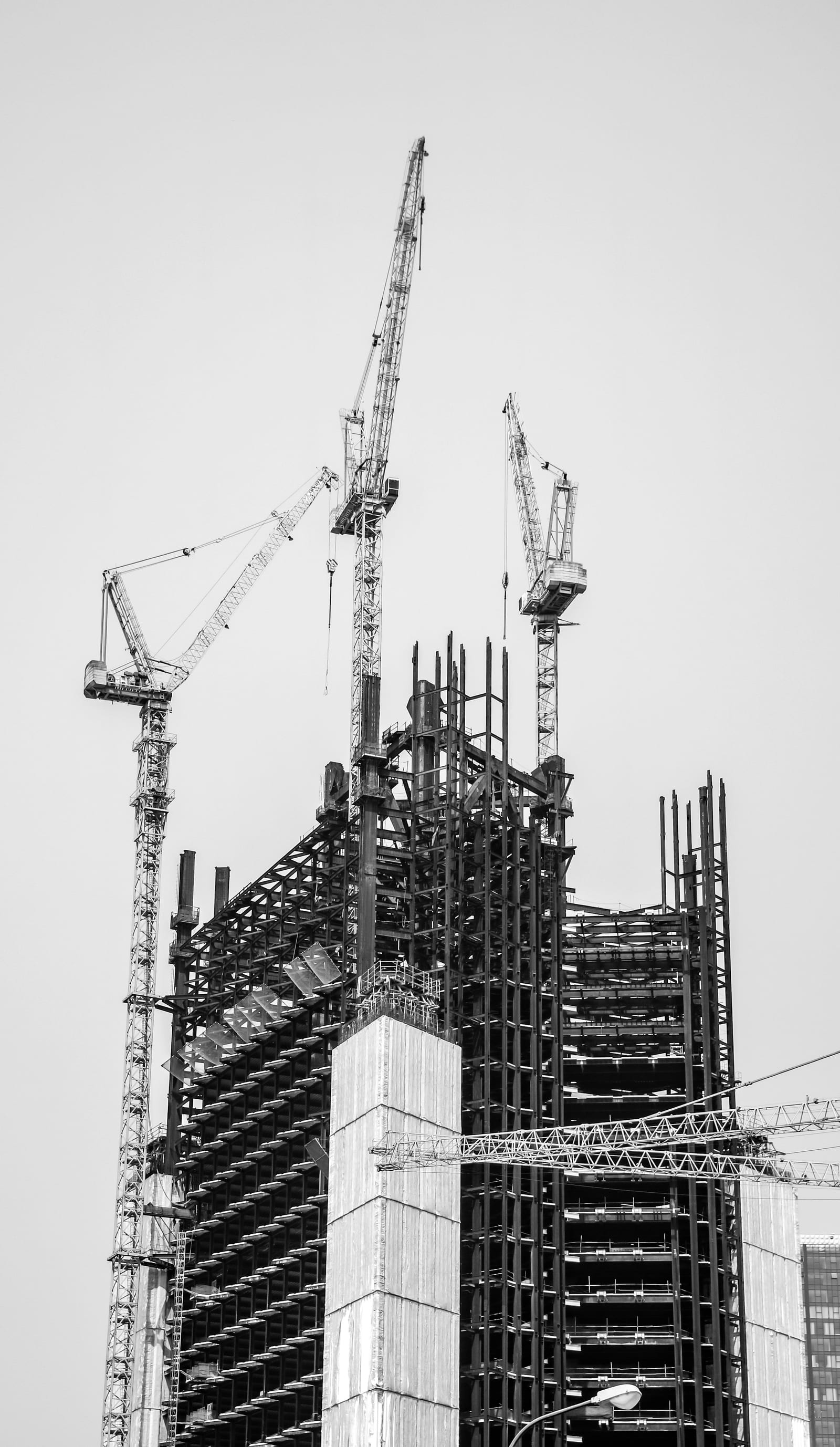 Construction site building facade with scaffolding